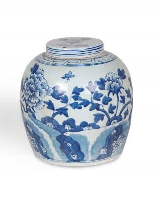 10″ Blue and White Floral Jar