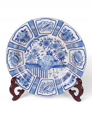 24″ Blue and White Floral and Fauna Charger