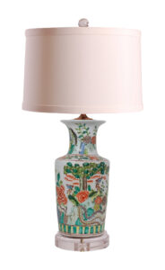 31" Multicolored Kangxi Peacock Vase Lamp on Acrylic Base