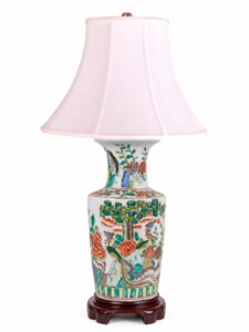 30.5" Multicolored Kangxi Peacock Vase Lamp on Wood Base
