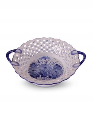 10″ Blue and White Basket with Handles