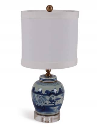 16″ Small Blue and White Canton Lamp