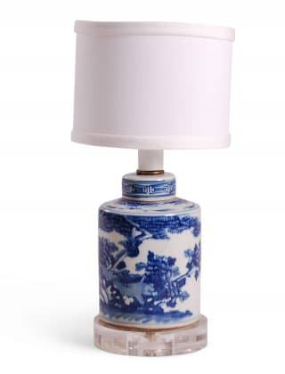 13″ Small Blue and White Floral Tea Caddie Lamp
