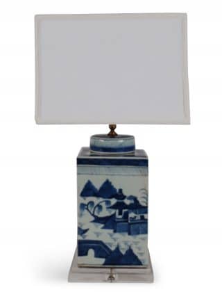 26″ Blue and White Canton Square Tea Caddie Lamp