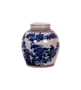 11" Blue & White Bird & Flower Jar