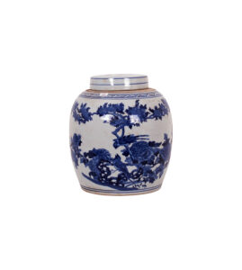 12" Blue & White Birds & Flowers Jar