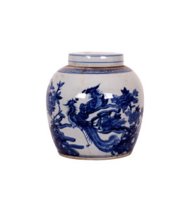 12" Blue & White Phoenix Jar