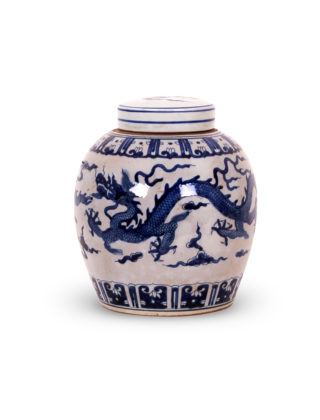 10″ Blue & White Dragon Jar, Medium