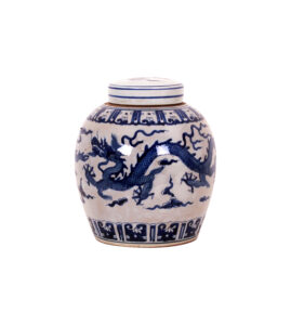 10" Blue & White Dragon Jar, Medium