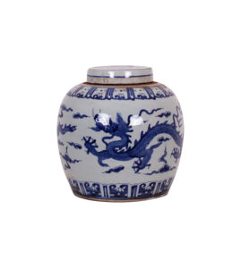 12" Blue & White Dragon Jar, Large