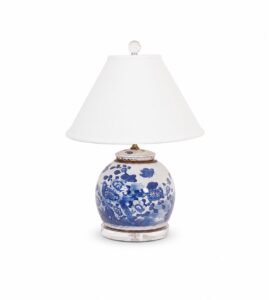 22" Foot-stomped Blue and White Floral Jar Lamp on Acrylic Base