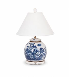22" Foot-stomped Blue and White Bird and Flower Jar Lamp on Acrylic Base
