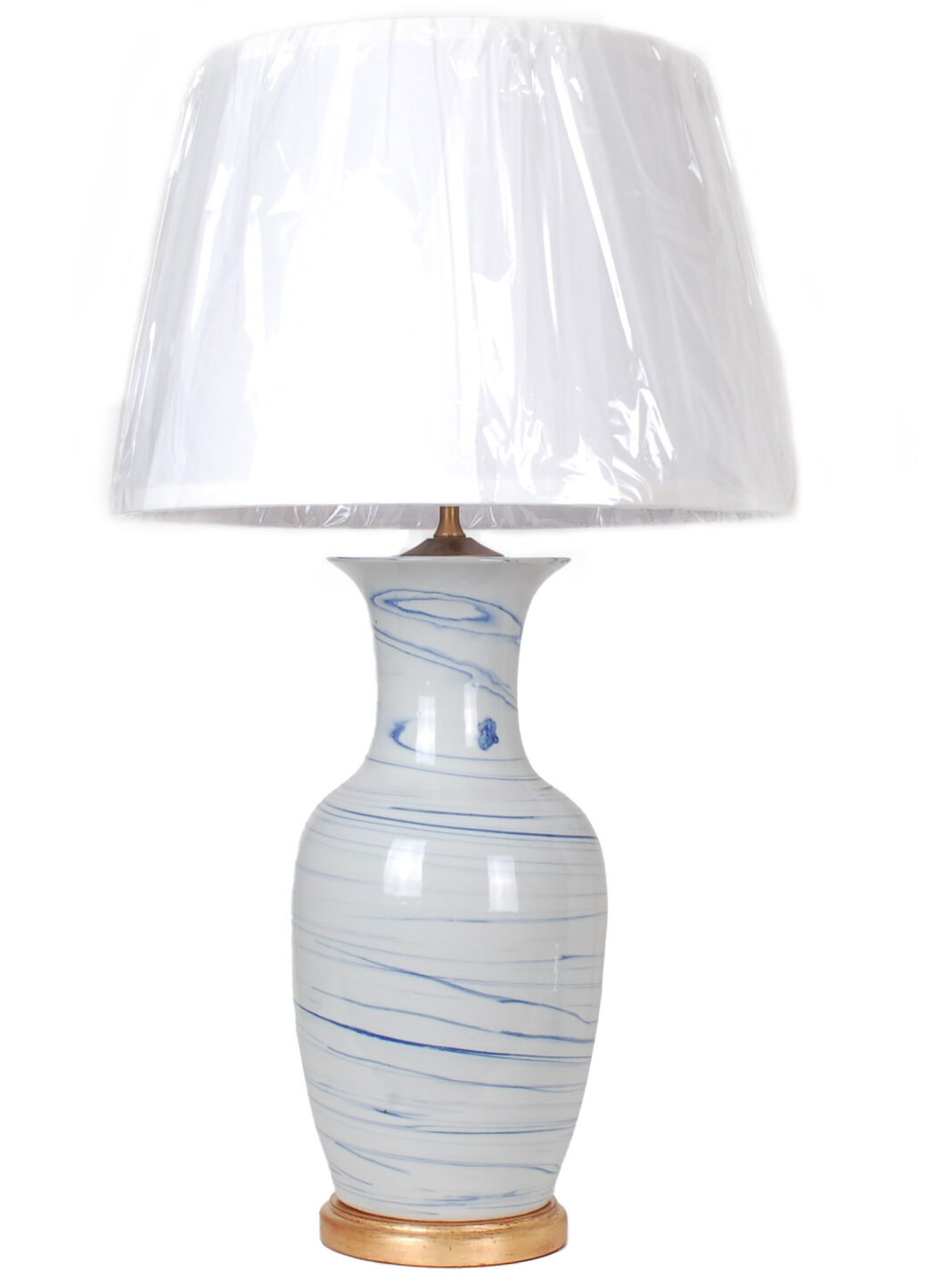 31" Blue and White Swirl Vase Lamp on Gold Leaf Base 2 (Ready to Ship)