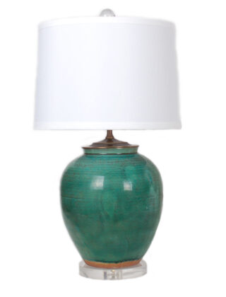 23″ Small Vase Lamp in Reactive Green Glaze on Acrylic Base