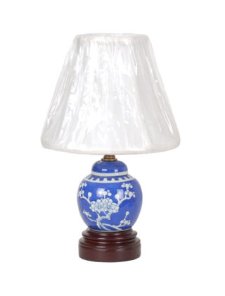 12″ Blue and White Hawthorne Mini Jar Lamp on Wood Base (Ready to Ship)