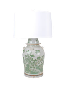 29" Foot-stomped Green and White Bird and Flower Ginger Jar Lamp on Acrylic Base