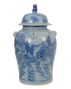 19" Foot-stomped Blue and White Canton Jar