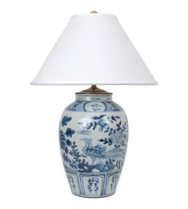 23" Blue and White Bird and Flower Vase Lamp, No Base