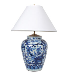 26" Blue and White Floral Vase Lamp, No Base