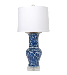 31" Blue and White Floral Beaker Vase Lamp on Acrylic Base
