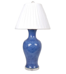 30" Mottled Blue Guanyin Vase Lamp on Acrylic Base, English Pleated Shade