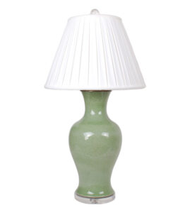 30" Mottled Green Guanyin Vase Lamp on Acrylic Base, English Pleated Shade