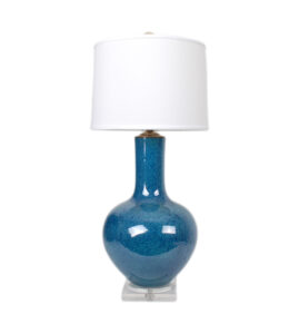 30" Blue and Turquoise Dappled Single Gourd Vase Lamp on Acrylic Base
