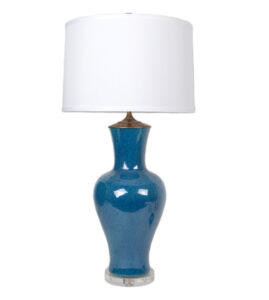 30" Blue and Turquoise Dappled Guanyin Vase Lamp on Acrylic Base