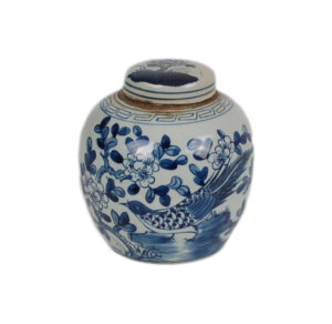 6" Blue and White Bird and Flower Jar