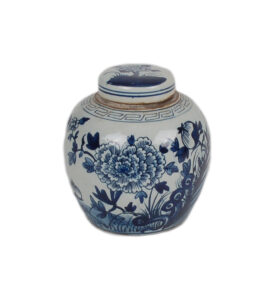 6" Blue and White Peony Jar