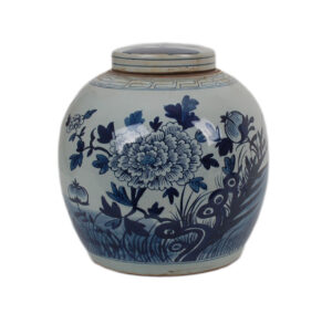 12" Blue and White Peony Jar