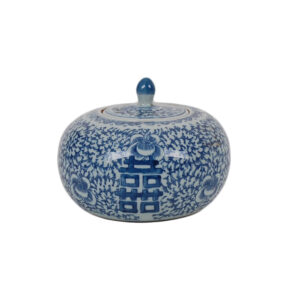 4" Blue and White Double Happiness Short Gourd Mini Jar