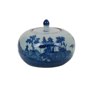4" Blue and White Canton Short Gourd Mini Jar
