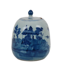 6.5" Blue and White Canton Tall Gourd Mini Jar