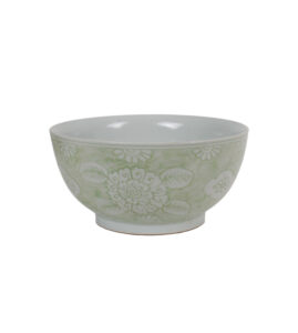 17" Washed Green and White Floral Bowl