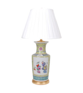 31" Multicolored Scholars Vase Lamp on Gold Leaf Base