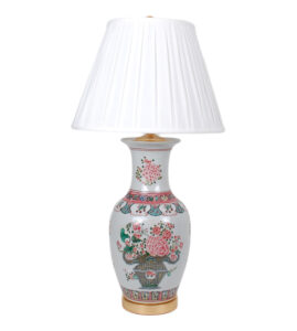 30" Multicolored Floral Urn Vase Lamp on Gold Leaf