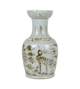 14" Foot-stomped Bottle Vase with Iron Underglaze Bird