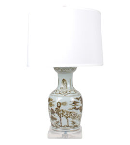 28" Foot-stomped Iron Underglaze Bird Vase Lamp on Acrylic Base