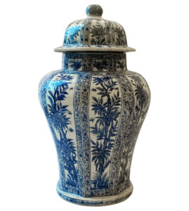 18" Eight-sided Jar with Blue and White Floral Design