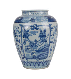 16.25" Blue and White Floral Vase