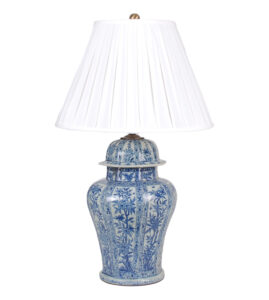 30" Eight-sided Jar Lamp with Blue and White Floral Design