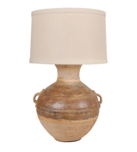 29" Han Dynasty Handled Wide Vase Lamp with Linen Drum Shade