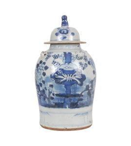 18" Blue and White Foot-stomped Lotus Ginger Jar