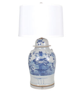 30" Blue and White Lotus Ginger Jar Lamp on Acrylic Base