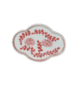 8.75" Red Scalloped Plate w/ Peony Vine Design