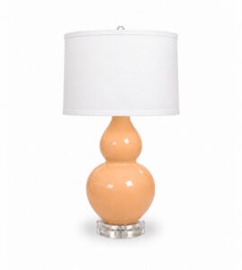 28" Peach Double Gourd Vase Lamp on Acrylic Base with Drum Shade